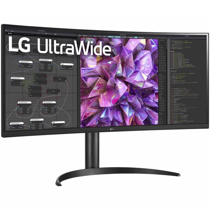 Monitor IPS LED LG 34" 34WQ75C-B, WQHD (3440 x 1440), HDMI, DisplayPort, Ecran curbat, Boxe (Negru)