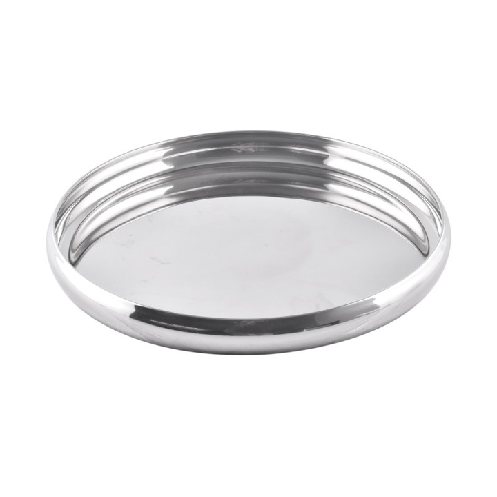 Tava rotundă Grunberg, din inox, 33x3cm, ideală pentru servire sau depozitare