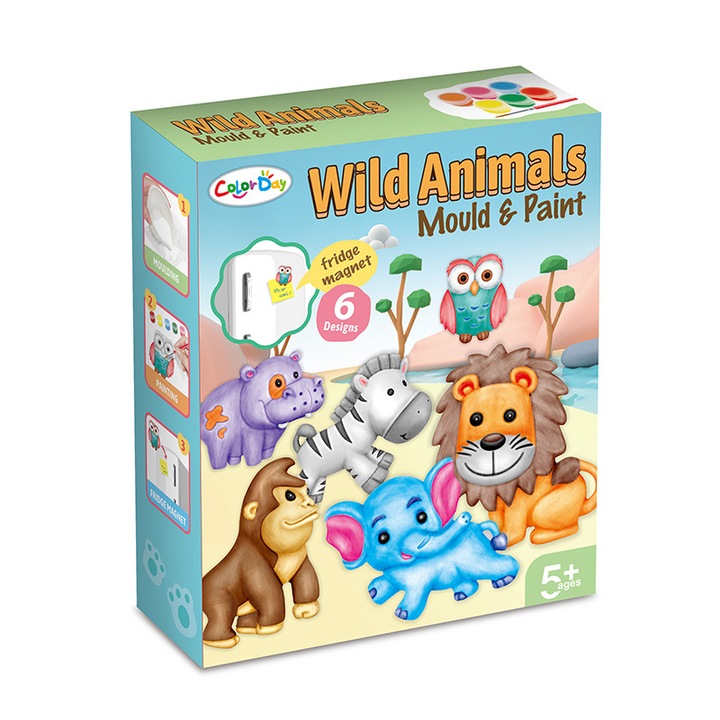 Set creatie figurine din ipsos cu magnet, Animalele Junglei, 5ani+