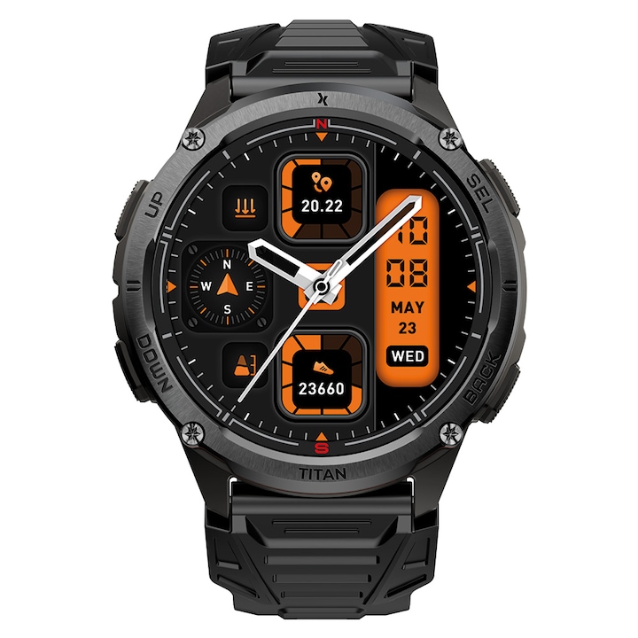 Смарт часовник Maxcom FW111CZ Titan Chronos, 1.43” AMOLED Corning Gorilla Glass, IP69K, 5AT, GPS, черен