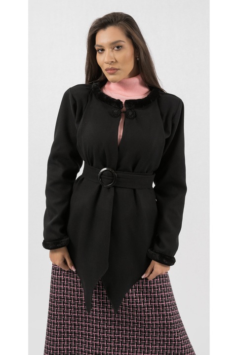 Jacheta Neagra din Stofa cu Cordon Soraia, Negru