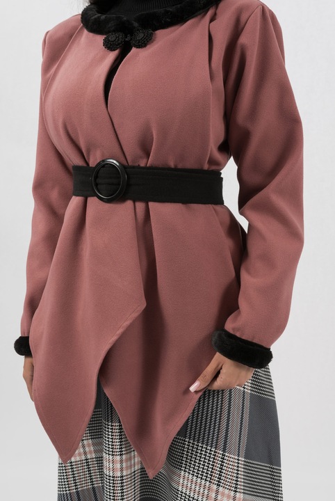 Jacheta Roz Pudrat din Stofa cu Cordon Soraia, Roz