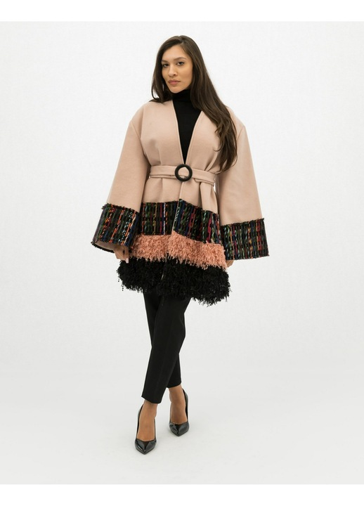 Női krémkabát Eleonora applikációkkal, Krémszín, One Size