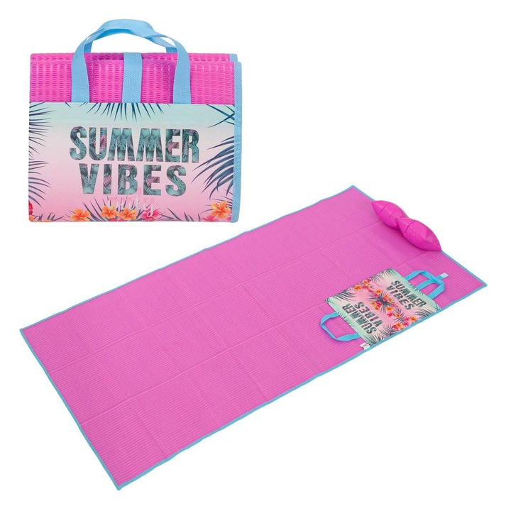 Плажна постелка и надуваема възглавница Ciel Summer Vibes Pink Plastic Bag 180x86cm