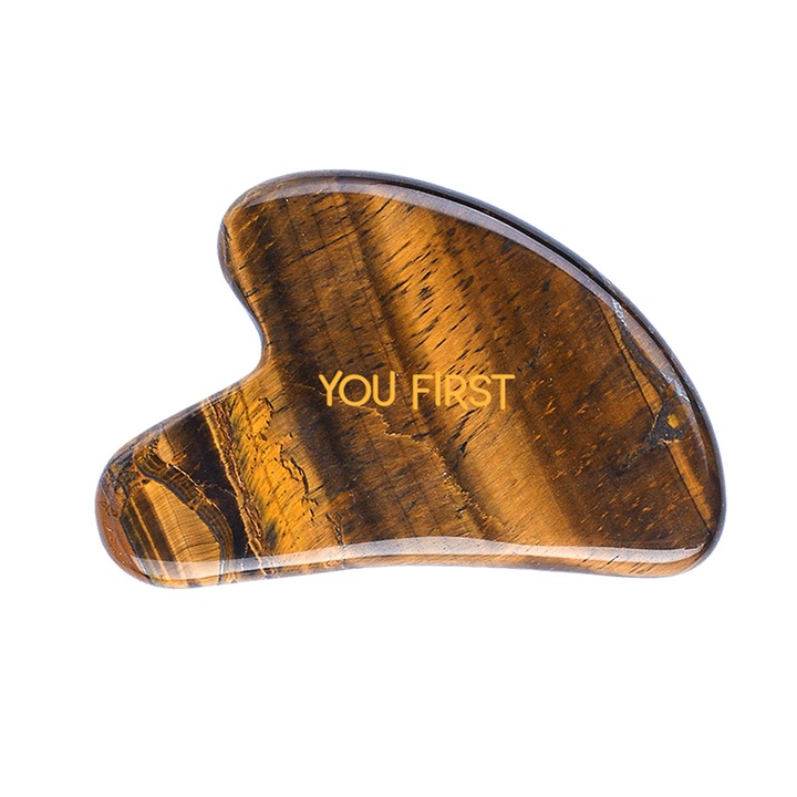 Piatra naturala Gua Sha, pentru masaj facial, You First, din Tiger Eye, 83x51mm