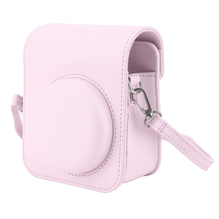 Mini geanta de protectie pentru camera instantanee Carcasa din PU pentru camera cu curea de umar reglabila pentru camera Fujifilm Instax Mini 12 roz deschis