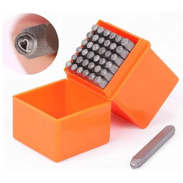 Set de unelte de stantare litere si numere, Enforose, 37PCS, pentru personalizare bijuterii, metal si lemn, cu cutie de depozitare