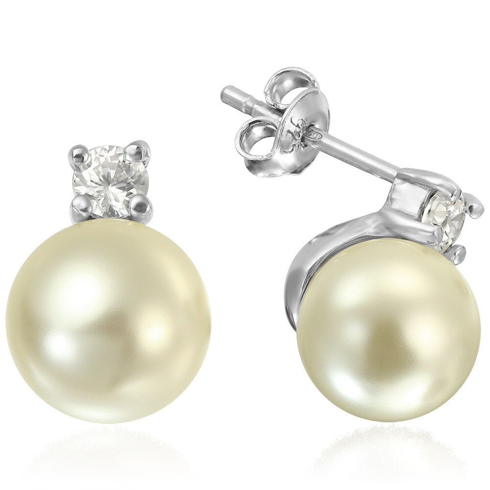 Cercei Argint 925 placat cu rodiu cu cristale Swarovski ® Xirius Pearl 8mm - Cream Pearl