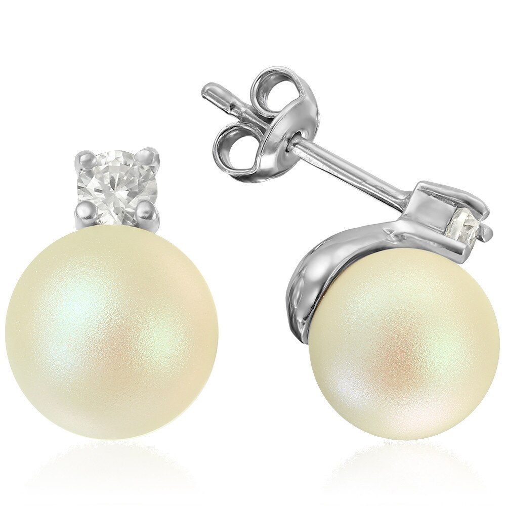Cercei Argint 925 placat cu rodiu cu cristale Swarovski® Xirius Pearl 8mm - Pearlescent White