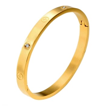 Bratara fixa Bangle de Dama Femei Love otel inoxidabil placat 24K (Ambalaj CUTIE bijuterii), Auriu/Transparent Bratara fixa Bangle de Dama Femei Love otel inoxidabil placat 24K (Ambalaj CUTIE bijuterii), Auriu/Transparent
