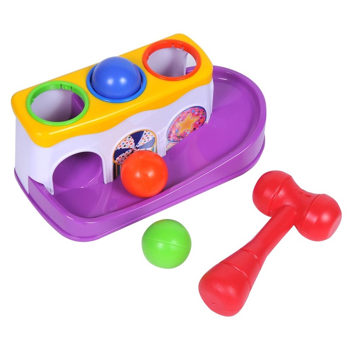 Jucarie Bebe, model Ciocan cu 3 Bile, 12 luni +, Multicolor