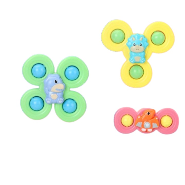 Set 3 Jucarii Interactive Spinner cu Ventuza – Jucarii Senzoriale pentru Bebelusi si Copii Mici - Tema Dragoni