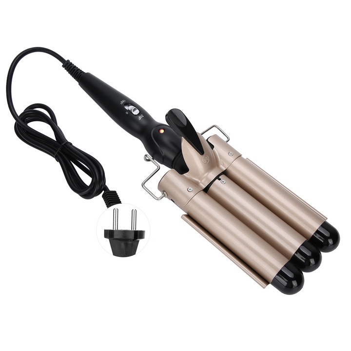 Ondulator cu 3 tuburi, Zeaicos, 70-130W, 180-210°C, auriu, 33.5x10.5cm