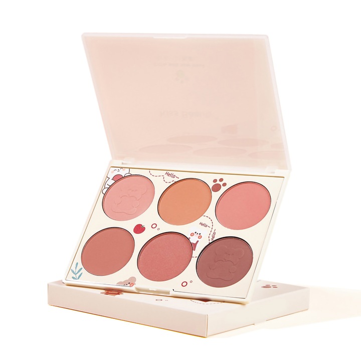 Paleta blush 6 culori, multifunctional, nuante roz si mov, compacta