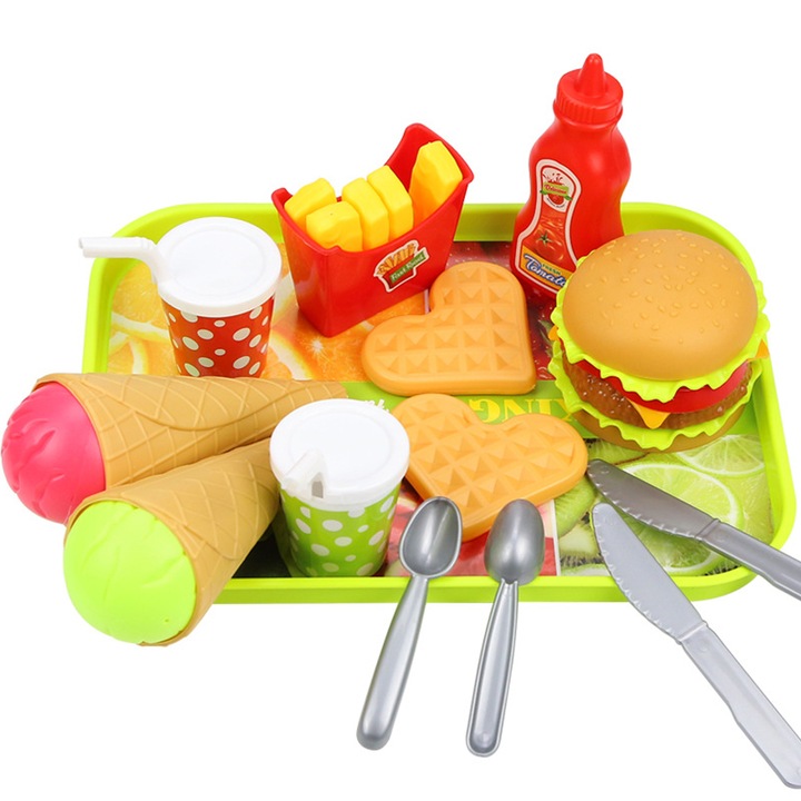 Set joc bucatarie copii, hamburger, multicolor, 7-14 ani