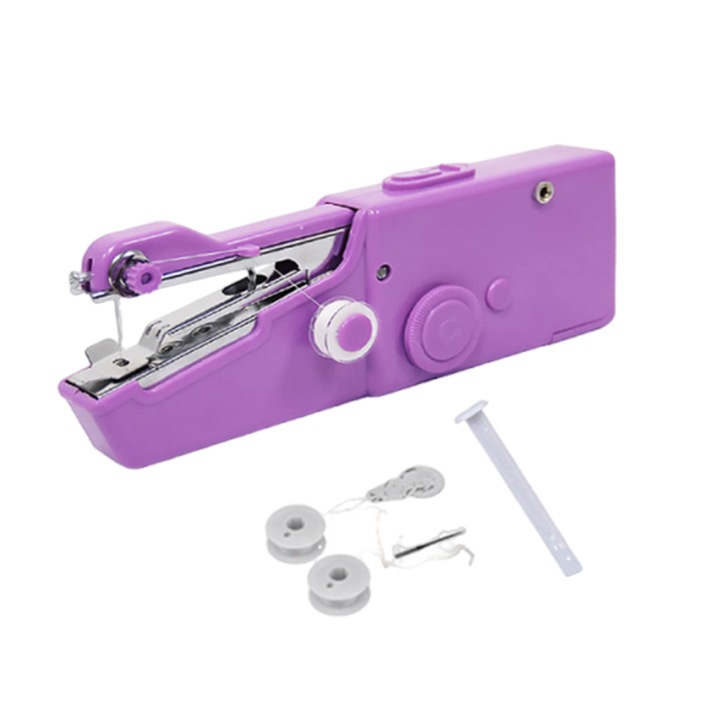 Masina de cusut electrica portabila Zeaicos, set unelte inclus, violet, dimensiuni compacte