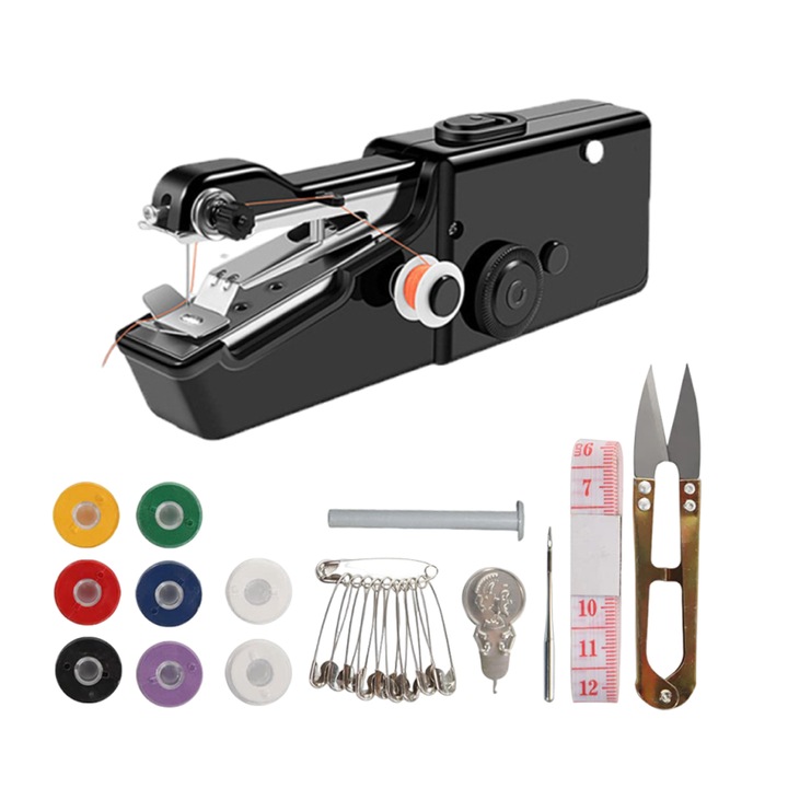 Masina de cusut electrica portabila Zeaicos, set unelte inclus, neagra