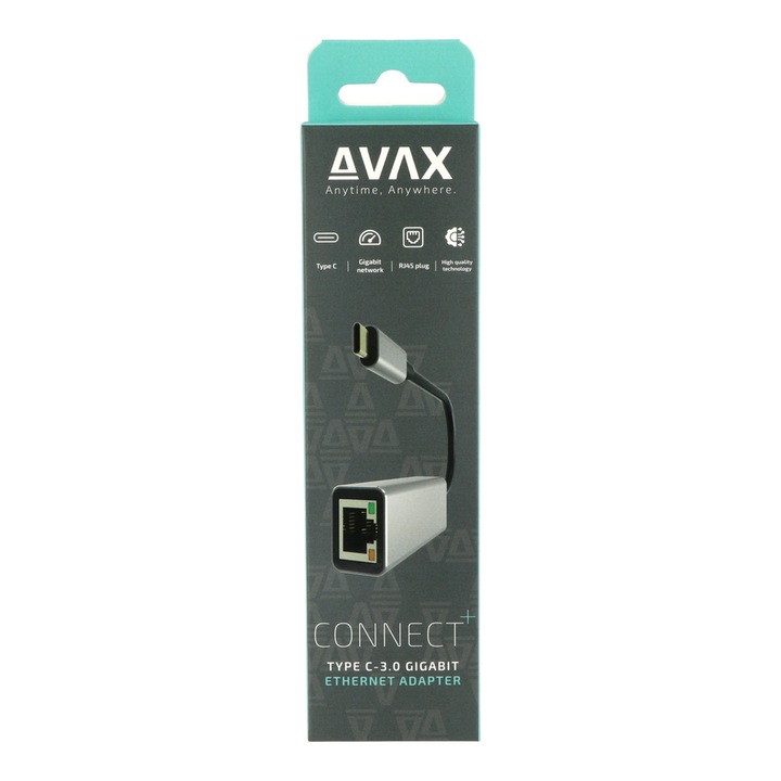 Adaptor Ethernet AVAX AD604 CONNECT+, USB-C, Gigabit 1000Mbps, aluminiu