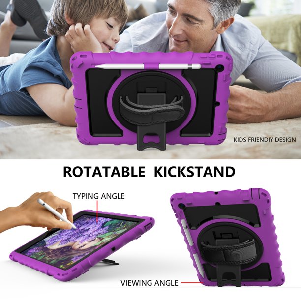 Husa Sigloo, pentru tableta Apple iPad 9th/8th/7th Gen (2021/2020/2019) – Protectie completa, stand, curea umar, suport pen, Violet