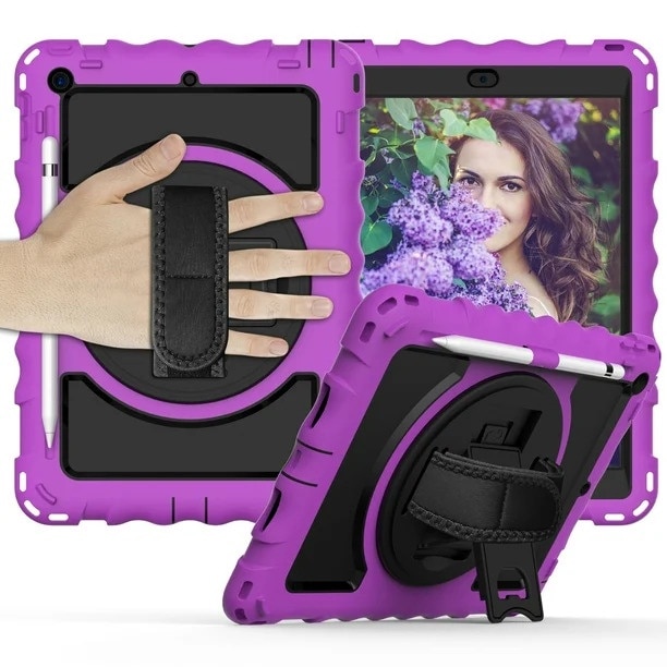 Husa Sigloo, pentru tableta Apple iPad 9th/8th/7th Gen (2021/2020/2019) – Protectie completa, stand, curea umar, suport pen, Violet