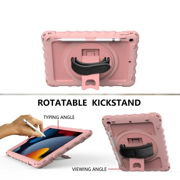 Husa Sigloo, pentru tableta Apple iPad 9th/8th/7th Gen (2021/2020/2019) – Protectie completa, stand, curea umar, suport pen, Roz