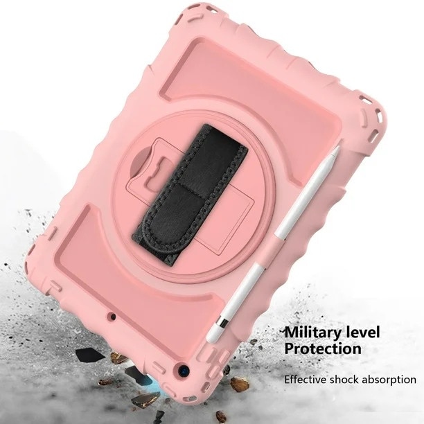 Husa Sigloo, pentru tableta Apple iPad 9th/8th/7th Gen (2021/2020/2019) – Protectie completa, stand, curea umar, suport pen, Roz