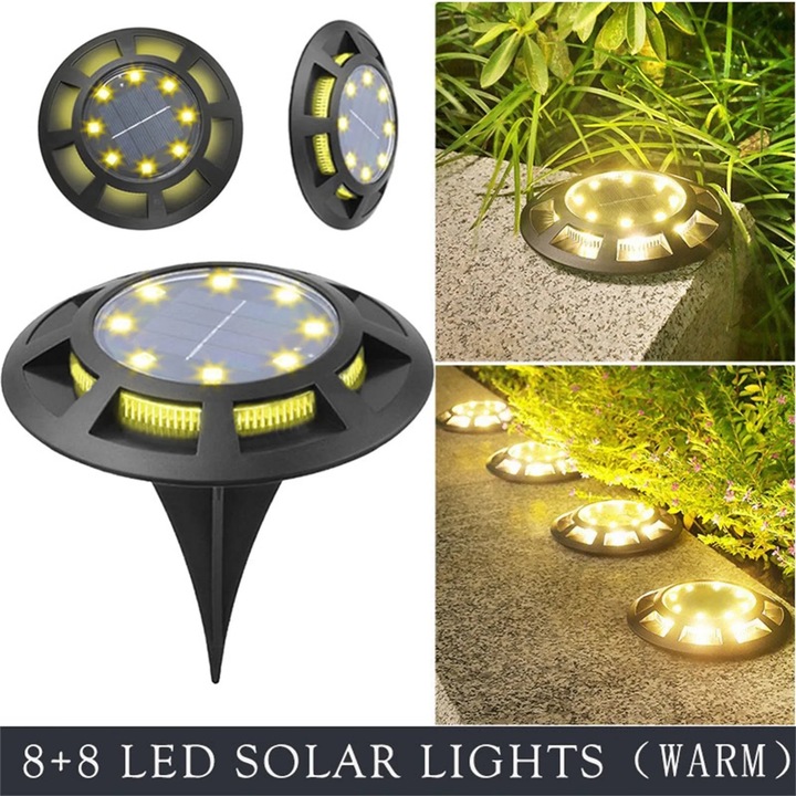 Lampi solare YANYXR LED, rezistente la apa IP68, 12x12cm, culoare calda