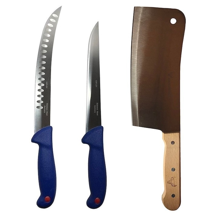 Set profesional de macelarie, filetat transat, degresat, feliat, 2 cutite, satar, Dactylion®