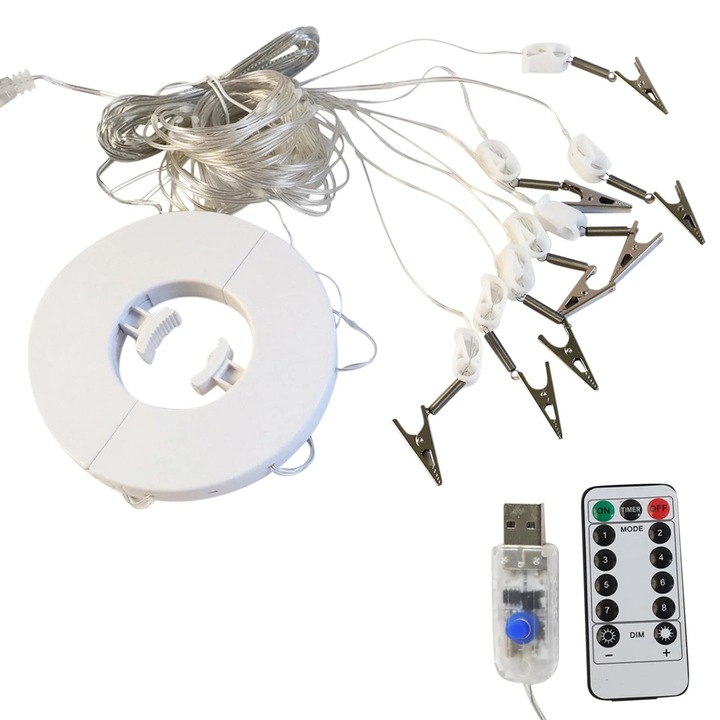 Lampa solara pentru umbrela YANYXR, 8 moduri, telecomanda, alb cald, 3.9x120cm
