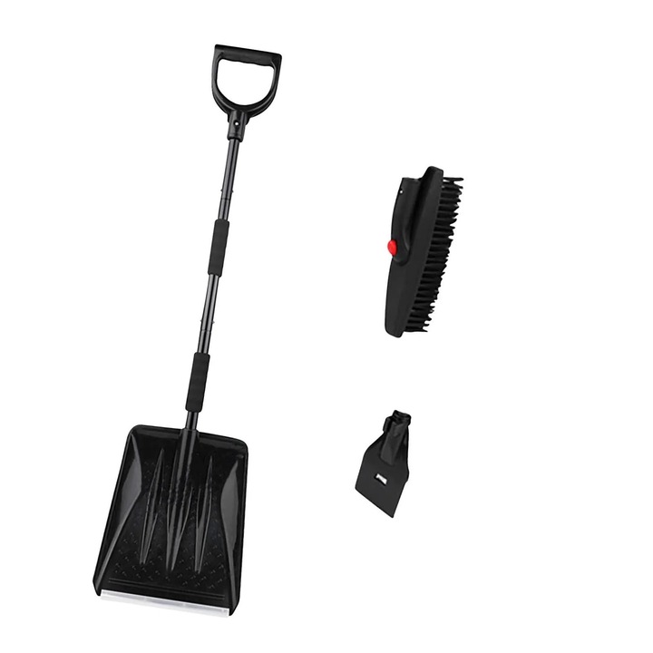 Set lopata de zapada multifunctionala 3-in-1 ZYBLSSBB LSM2xh1772-BCS0304619-2, tija telescopica din aluminiu, paleta si perie din PP cu razuitor inox, negru/argintiu, 96 cm
