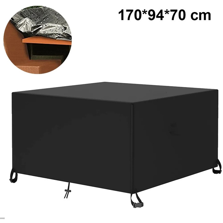 Husa pentru mobilier de gradina, 210D Oxford, impermeabila, 170x94x70cm, neagra, set 1 bucata