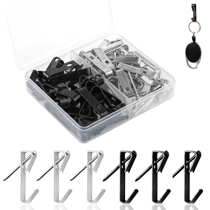 Set de suporturi pentru poze Enforose, design elegant, metalic argintiu-negru, pentru perete din gips-carton si lemn, 40 bucati