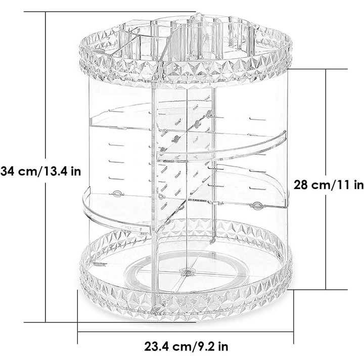 Organizator rotativ pentru cosmetice Enforose, rafturi reglabile, material acrilic transparent, 360°