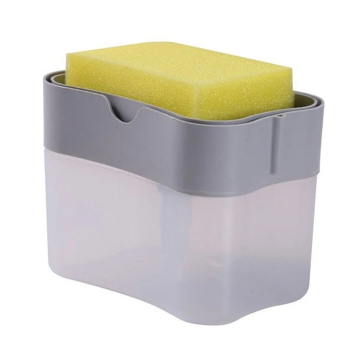 Dispenser sapun si suport burete 2-in-1, polipropilena, 13oz, alb