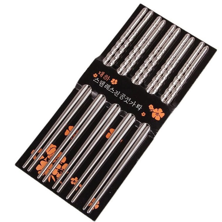 YANYXR BCS3067672 rozsdamentes acél újrafelhasználható evőpálcikák, csúszásgátló textúrával, ezüst, 5 pár, 22 cm