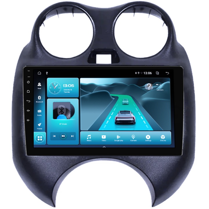 Dedikált navigáció Nissan March 2010-2013 & Micra 2010-2015, 4GB RAM 64GB ROM, Octacore, Android 14, QLED 9" kijelző, DSP, Carplay&Android Auto, SIM 4G, Aktív ventilátor