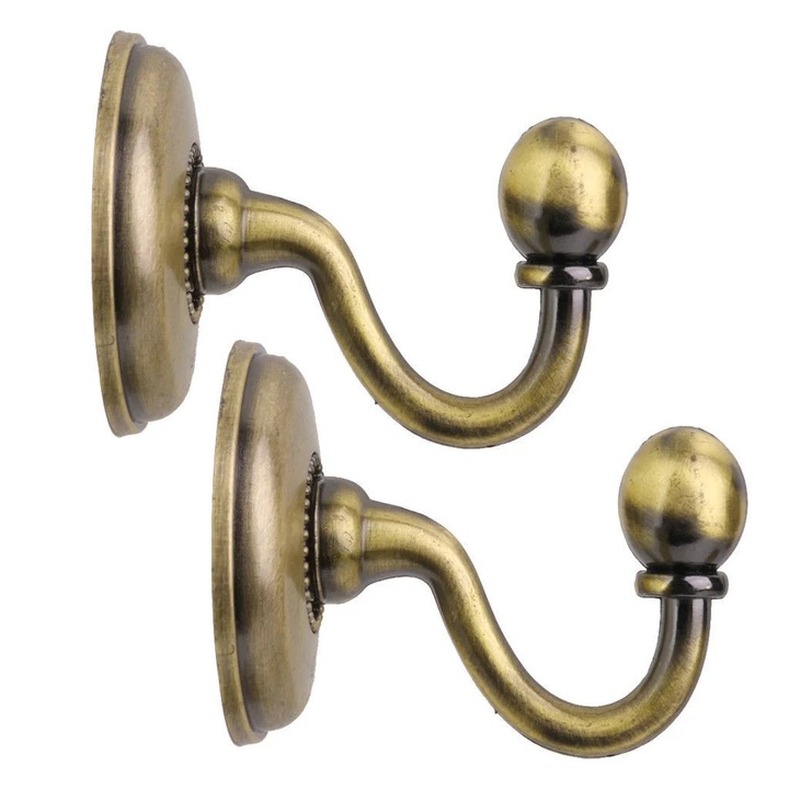 Suport perete pentru draperii ZYBLSSBB LSM2xh2176-BCS0274611-2, metal, bronz antichizat, set 2 buc.