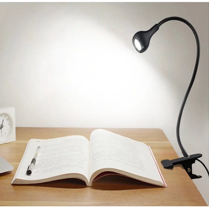 Lampa de birou LED ZYBLSSBB LSM2xh953-BCS0270171, flexibila cu gat mobil si clema, USB, negru