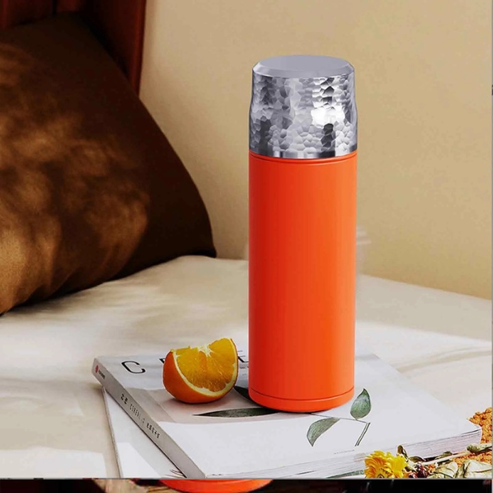 Cana cu capac model ciocanit, inox 316, separare apa-ceai, rosie, 6.8x6.8x22cm, set