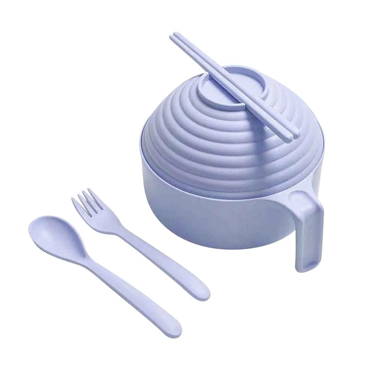 Set bol instant cu capac YANYXR, 15.5x15.5x13cm, multicolor, cu tacamuri