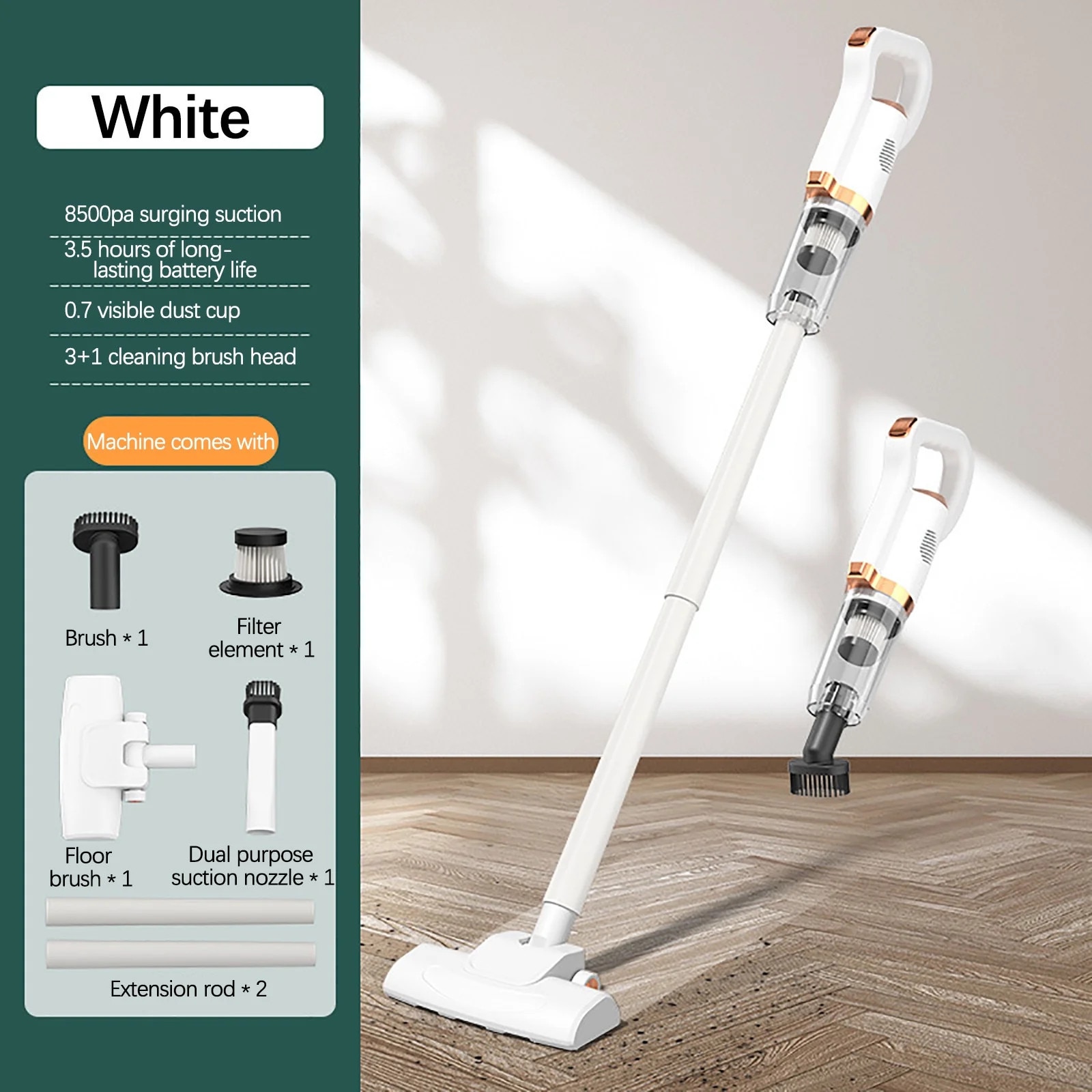 Aspirator vertical, 550W, 8500Pa, 2000 mAh, alb