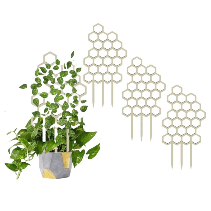 Suport pentru plante, BOMSTOM, 3 bucati, din lemn, cu design alveolar, stabil si durabil，pentru Plante Cataratoare, Ghivece Interioare si Exterioare，19.3x10.3cm