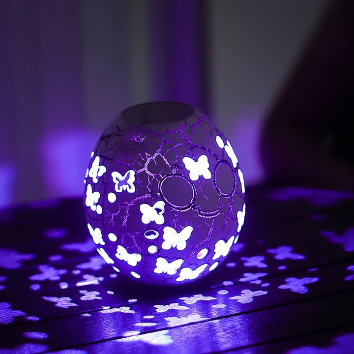 Lampa de veghe LED ZYBLSSBB LSM2xh1409-BCS0271951-1, proiector fluturi decorativ, ceramica cu aspect crapat, violet