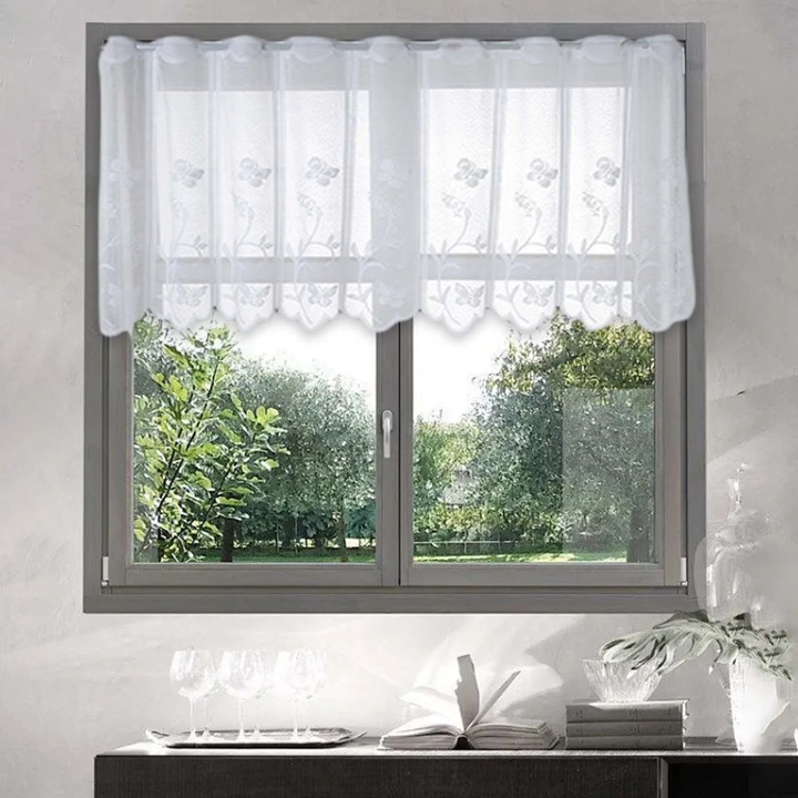 Бяла пердея YANYXR 130x45см, фина материя, леко прозрачна
