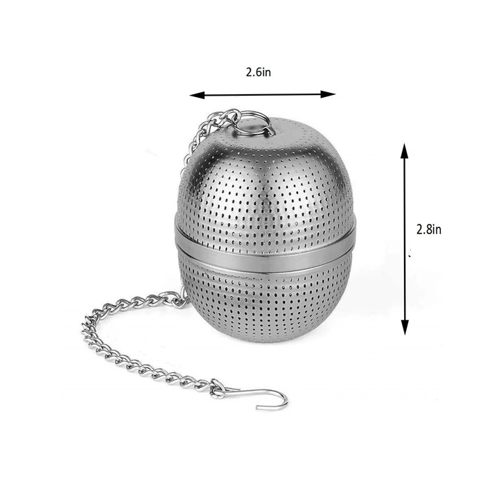 Infuzor ceai ZYBLSSBB bila din otel inoxidabil cu lant, perforat, argintiu, aprox. 6,6 x 7,1 cm