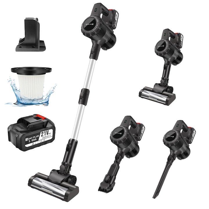 Aspirator fara fir, 2 baterii, sistem de filtrare HEPA, design compact, putere de aspiratie puternica
