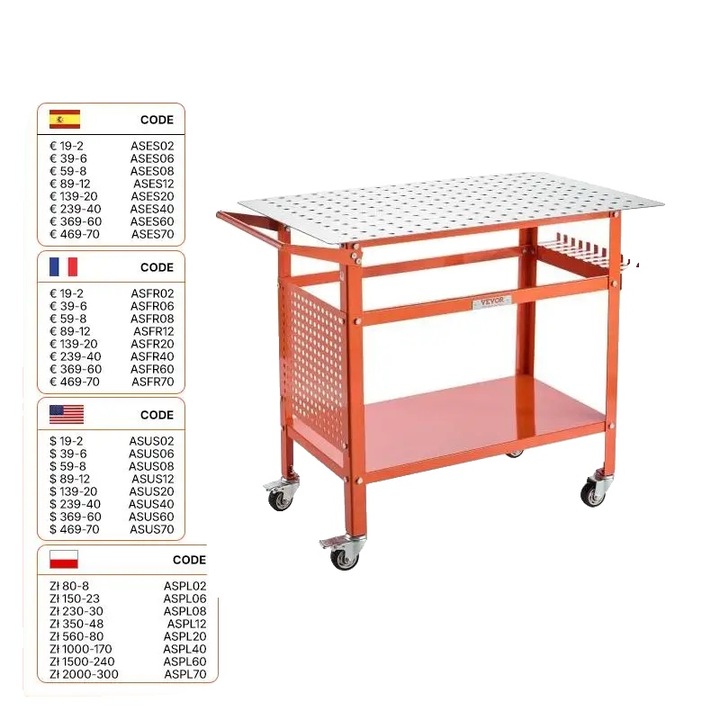 Banc de lucru pentru sudura, 800 lbs capacitate, design mobil, suport dublu, 40x24 inch