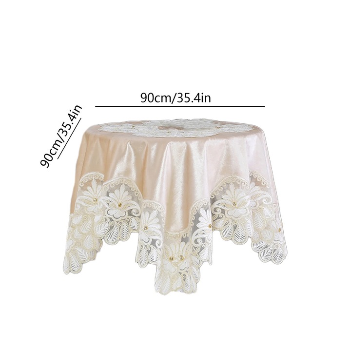 YANYXR BCS2900804 terítő poliészterből (velúr) hímzéssel és kristályokkal, bézs, O 90 cm