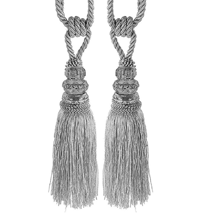Accesorii perdele YANYXR, ciucuri cu margele cristal, argintiu, set 2 buc