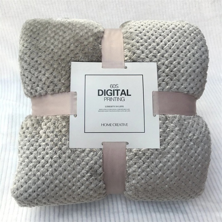 Patura plapuma YANYXR, fleece, calduroasa, gri, 200x230cm
